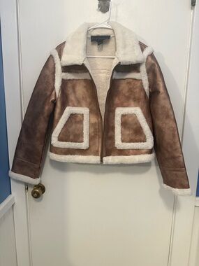 French Connection Women's Balia Faux Fur Jacket,color-metallic, Size-L $178 NWOT